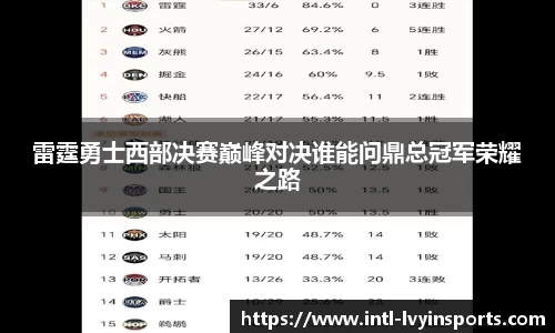 雷霆勇士西部决赛巅峰对决谁能问鼎总冠军荣耀之路